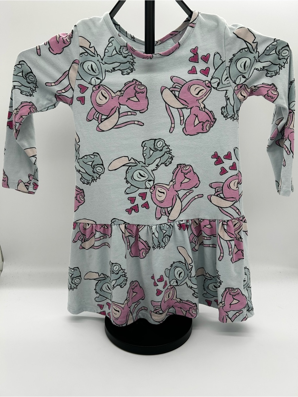 Disney Stitch Light Gray and Pink Long-Sleeve Peplum Dress Size 4T